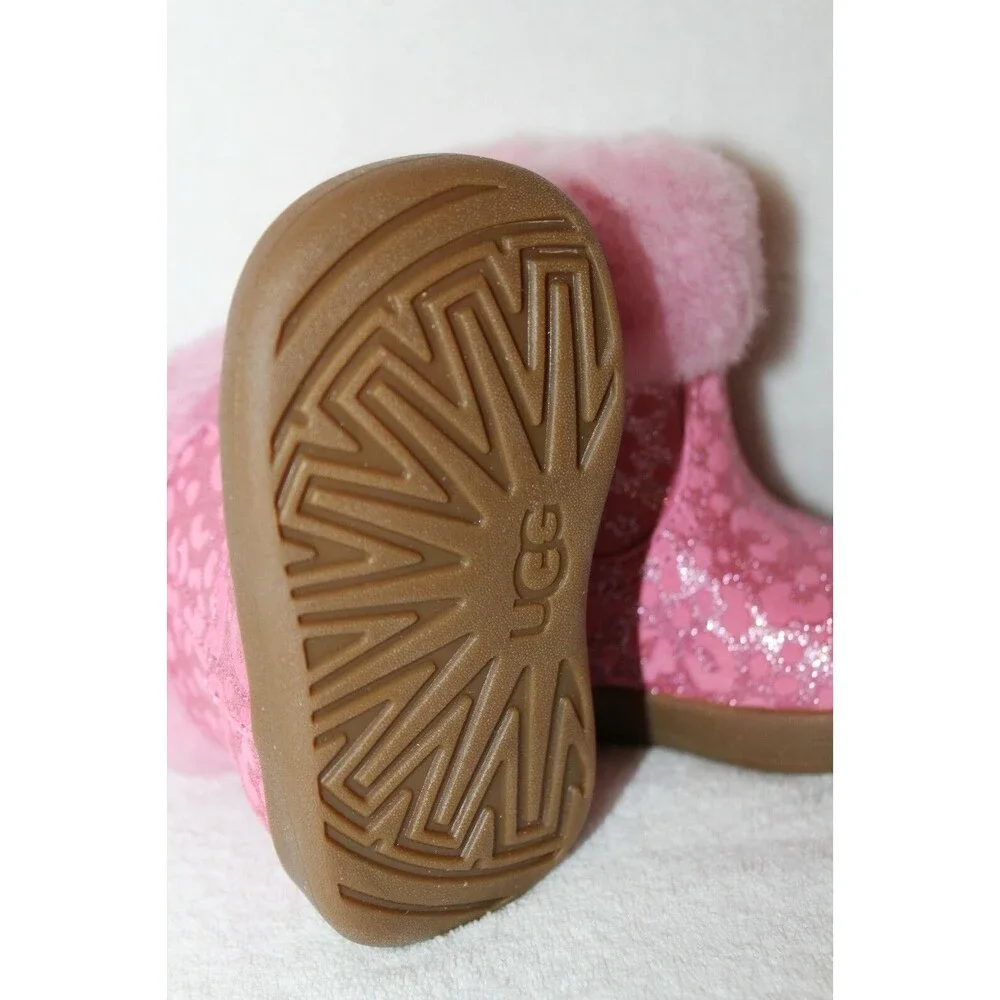 NIB UGG Girls Infant Metallic Pink‎ Leopard Shearling Boots Booties 2/3